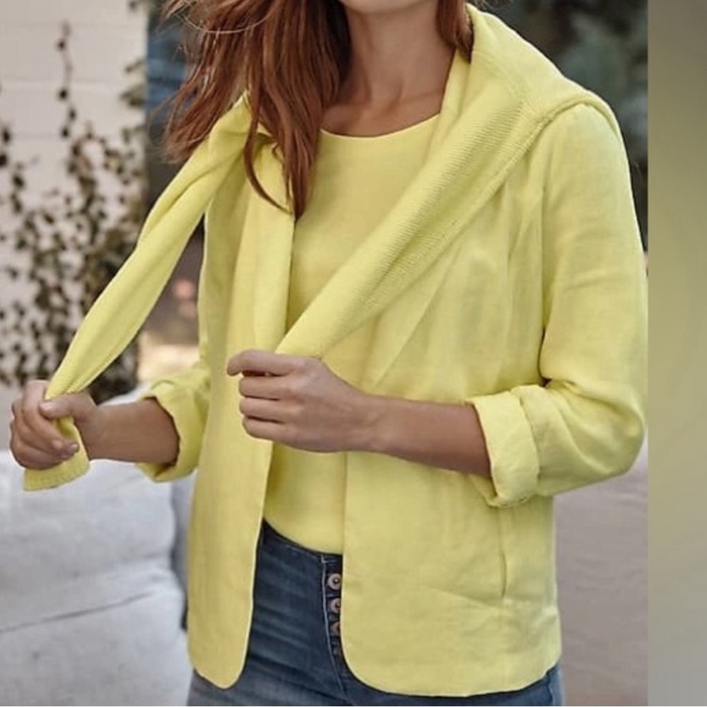 J.Jill Love Linen women's single button Yellow blazer Jacket Sz-PL.  S13‎